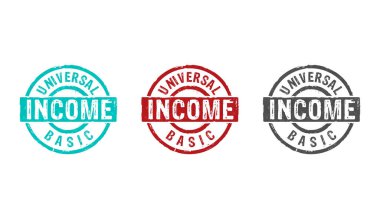 Universal Basic Income stamp icons in few color versions. Periodic payment citizens earnings concept 3D rendering illustration. clipart