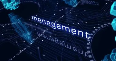 Yönetim teçhizat bakımı ve sembol soyut siber konseptini tamir ediyor. Dijital teknoloji arka planı pürüzsüz ve döngüsel dinamik 3D animasyon.