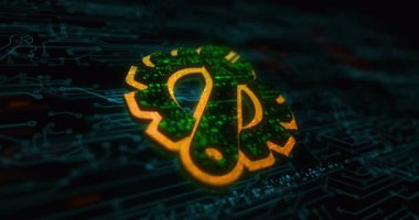 Yönetim vites düzenleme ve renkli sembol konseptini düzeltme. Ağ, siber teknoloji ve bilgisayar arkaplanı soyut 3d canlandırması.