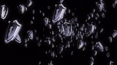 Siber güvenlik sistemi koruma sembolü yağmur döngüsünü devreye sokun. Soyut 3d altın metal döndürülmüş simge pürüzsüz ve çevrilebilir düşme animasyonu.