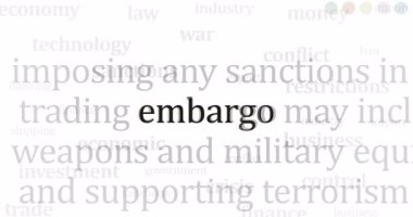 Ambargo ekonomisi ve ticari yaptırım uluslararası medyada manşet oldu. Ekranlardaki internet haber başlıklarının soyut kavramı. Kusursuz ve döngülü animasyon.