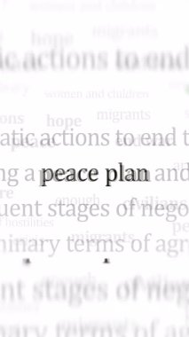 Dikey video: Barış planı ve savaş başlığını sona erdirme konulu müzakereler uluslararası medyada yer aldı. Ekranlarda düzgün döngülü internet haber başlıklarının soyut kavramı.