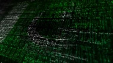 Pakistan Amerikan bayrağı güvenlik kodu sallıyor. Pakistan siber güvenlik saldırısı ve hack konsept animasyonu.