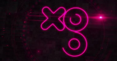 XOXO sevgi ve öpücük sembolü dijital konsept. Siber teknoloji ve bilgisayar arkaplanı 3 boyutlu. Kusursuz ve döngüsüz.