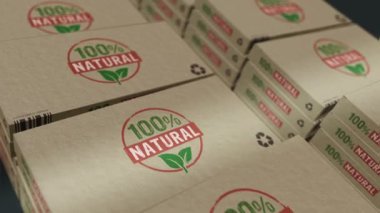 Yüzde yüz doğal çevre dostu kutu üretim hattı. % 100 organik biyo karton paket fabrikası. Soyut konsept 3D döngüsüz dikişsiz animasyon.