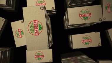 Yüzde yüz doğal çevre dostu kutu üretim hattı. % 100 organik biyo karton paket fabrikası. Soyut kavram 3D döngüsüz dikişsiz.