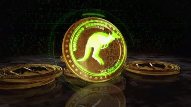 Kanguru Avustralya külçe altın para dönüyor. Kamera 3 boyutlu metal parlaklıklar etrafında döner. Fintech, çevrimiçi ödeme ve dijital işlem soyut kavramı.