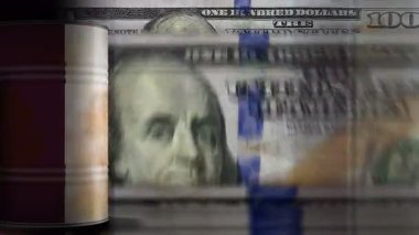 Katar petrol işi ve yakıt çıkarma varilleri ABD dolarları üzerinde banknotlar pürüzsüz ve geri dönüşümsüz konsept sayarak. Katarlı petrol endüstriyel iş döngüsü.