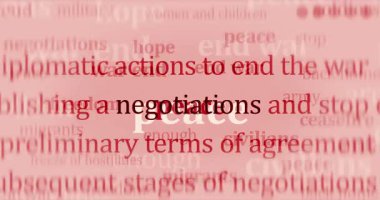 Barış planı ve savaş müzakereleri sona erdirdi. Haber başlıkları uluslararası medya soyut kavram döngüsü. Kusursuz ve döngülü 3D canlandırma.