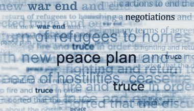 Barış planı ve savaş müzakereleri sona erdirdi. Manşet haberleri uluslararası medya soyut kavramı 3D illüstrasyon.