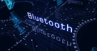 Bluetooth mobil cihaz kablosuz bağlantı sembolü soyut siber konsept. Dijital teknoloji arka planı pürüzsüz ve döngüsel dinamik 3D animasyon.