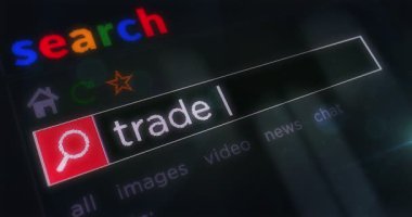 Tarayıcı ekranında savaş tarifeleri ve korumacılık metinleri yazıyormuş. Monitör piksel görünümü olan internet aranıyor.