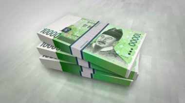 Güney Kore para yığını. Ekonomi, bankacılık, iş, kriz, durgunluk, borç ve finans konularının kavramı. 100 AWG banknot yığını 3D.
