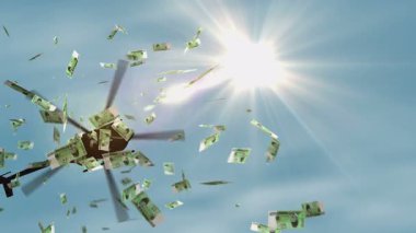 Güney Kore parası. Kore Won 'u helikopter parası kesiliyor. 100 AWG soyut 3D enflasyon, para basma, finans, ekonomi, kriz ve niceliksel kolaylaşma kavramı.