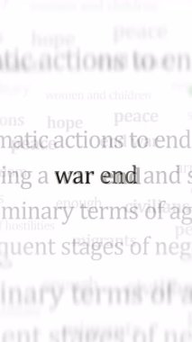 Dikey video: Uluslararası medyada savaş sona erdi ve barış manşeti haberi. Ekranlarda düzgün döngülü internet haber başlıklarının soyut kavramı.