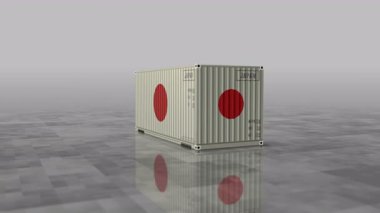 Japonya liman terminali iş konseptinde kargo konteynırlarını ihraç edip ithal ediyor. Japon bayrağı endüstriyel nakliye kutusu 3D döngülenebilir ve kusursuz animasyon.