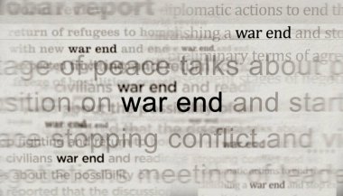 Savaş sona erdi. Uluslararası medyada barış manşeti haberi. Gürültü gösterilerinde haber başlıklarının soyut konsepti. TV arızası etkisi 3d illüstrasyon.