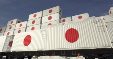 Japonya bir yük vagonu döngüsünde üretim ve ithalat konteynırları ihraç eder. Demiryolu tren taşımacılığı ve Japon bayrağı taşıyan nakliyat işi. 3B döngü ve kusursuz canlandırma.