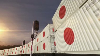 Japonya bir demiryolu yük vagonu döngüsünde üretim ve ithalat konteynırları ihraç eder. İş konsepti olan tren nakliyesi ve Japon bayrağı taşımacılığı. 3 boyutlu döngü ve kusursuz.