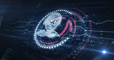 Oyuncu esport video oyunu oyuncusu kafa sembolü dijital konsept. Siber teknoloji ve bilgisayar arkaplanı soyut 3D animasyon. Kusursuz ve döngüsüz.