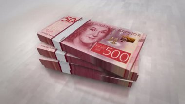İsveç parası, İsveç kronu yığını. Ekonomi, bankacılık, iş, kriz, durgunluk, borç ve finans konularının kavramı. 500 SEK banknotları 3D yığın.