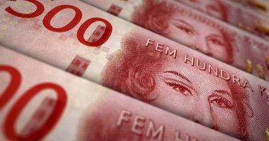İsveç parası İsveç krona parası 3D illüstrasyon basımı. 500 SEK 'lik banknot baskısı. Maliye, nakit, ekonomi krizi, iş başarısı, durgunluk, banka, vergi ve borç kavramı.