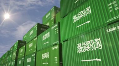 Suudi Arabistan, kusursuz ve döngüsüz kargo konteynırları ihraç edip ithal ediyor. Suudi Arabistan bayrağı endüstriyel nakliye kutusu 3D döngü.