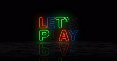 Hadi neon ışıklı oyun sembolü oynayalım. Renkli ampuller. Oyun konsepti 3 boyutlu animasyon oynayalım..