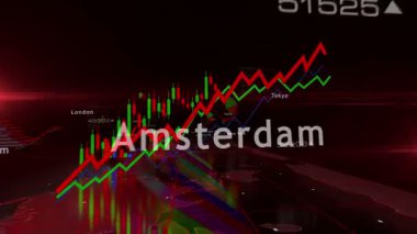 Dünya grafikleri ve grafiklerindeki borsa işleri kusursuz ve çevrilebilir 3D konsept animasyonu