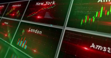 Dünya grafikleri ve grafiklerindeki borsa işleri kusursuz ve çevrilebilir 3D konsept animasyonu