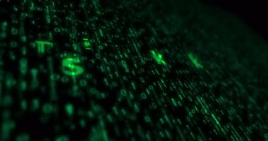 Yapay zeka ve makine ekran matris biçiminde metin yazmayı öğreniyor. Retro monitör yeşil piksel makro görünümü ile aranıyor.