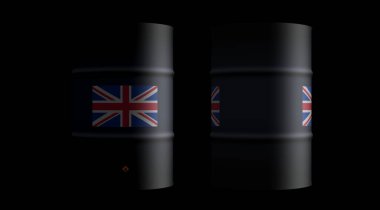 İngiltere Büyük Britanya petrol şirketi ve petrol çıkarma varilleri konsepti. İngiliz yakıt sanayi konteynırları 3 boyutlu illüstrasyon.