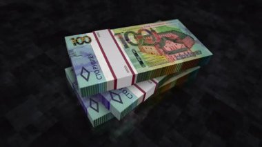 Belarus parası Belarus Rubel yığını. Ekonomi, bankacılık, iş, kriz, durgunluk, borç ve finans konularının kavramı. 100 BYN banknotları 3D animasyon yığınları.