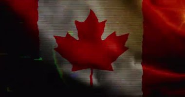 Kanada bayrağı arıza gürültüsüyle dalgalanıyor. Kanada afişi pürüzsüz ve döngülü konsept animasyonu.