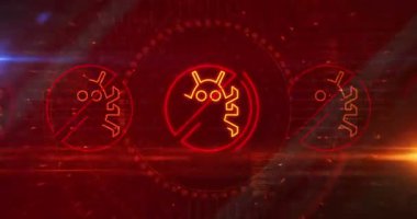 Anti virüs siber güvenlik uyarı sembolü soyut dijital kavram. Siber teknoloji ve bilgisayar arkaplan çizgisi kusursuz ve döngülü animasyon.