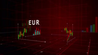 Para birimleri dünya doları yen ve pound para grafikleri ve grafikleri pürüzsüz ve çevrilebilir 3d konsept animasyon