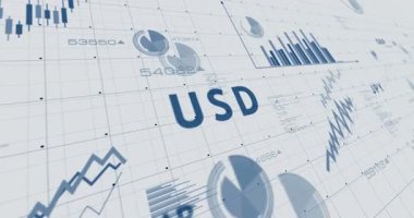 Para birimleri dünya doları Yen ve pound para grafikleri ve grafikleri kağıt 3d konsept animasyon üzerinde pürüzsüz ve çevrilebilir diyagram