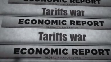 Gümrük vergisi, savaş ticareti krizi, klasik haberler ve gazete baskısı. Soyut konsept retro başlıklar 3d siyah ve beyaz.