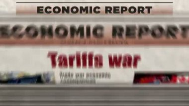 Gümrük vergisi savaş ticareti krizi, günlük gazete baskısı. Soyut konsept retro başlıklar 3d kusursuz döngülenmiş.