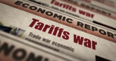 Gümrük vergisi savaş ticareti krizi, günlük gazete baskısı. Soyut konsept retro başlıklar 3d kusursuz döngülenmiş.