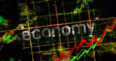 Ekonomi iş haritaları ve diyagram sembolü teknoloji döngüsü kavramı. Arızalı ekranlardaki soyut imza pürüzsüz ve döngülü.