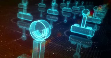 Joystick video oyunu ve oyun sembolü soyut siber kavram. Dijital teknoloji ve bilgisayar arkaplanı pürüzsüz ve döngülü 3D animasyon.