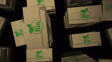 Biyolojik organik kutu üretim hattı. Doğal sağlıklı yiyecek karton paket fabrikası. Soyut kavram 3D döngüsüz dikişsiz.