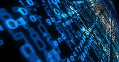 Siber güvenlik asma kilit sembolü 3D kod. Dijital koruma simgesi Sanal güvenlik saldırısı ve hack konsept animasyonu.