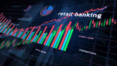Perakende bankacılık ve para ticareti grafikleri ve grafikleri konsept 3d illüstrasyon