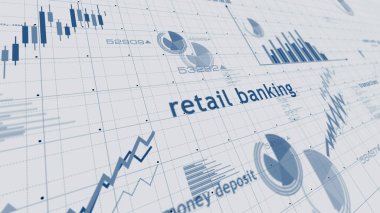 Perakende bankacılık ve para ticareti grafikleri ve grafikleri kağıt kavramı 3d illüstrasyon