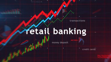 Perakende bankacılık ve para ticareti grafikleri ve grafikleri konsept 3d illüstrasyon