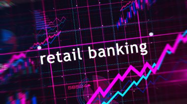 Perakende bankacılık ve para ticareti grafikleri ve grafikleri konsept 3d illüstrasyon