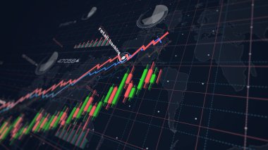 Perakende bankacılık ve para ticareti grafikleri ve grafikleri konsept 3d illüstrasyon