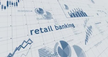 Perakende bankacılık para iş şemaları ve grafikleri kağıt 3D konsept animasyon üzerinde pürüzsüz ve çevrilebilir diyagram